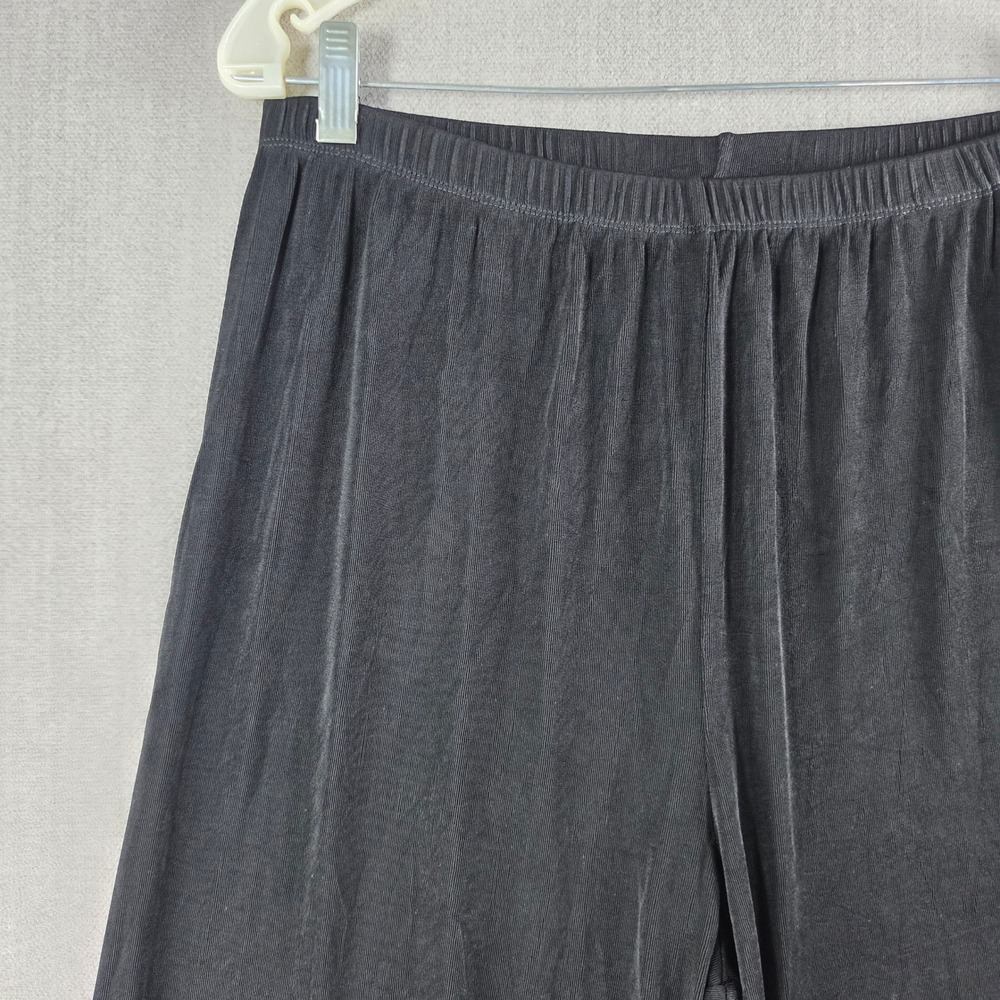 Slinky Brand Wide Leg Pants Women P1X Black Ribbed Elastic Waist Made in USA - Picture 9 of 16